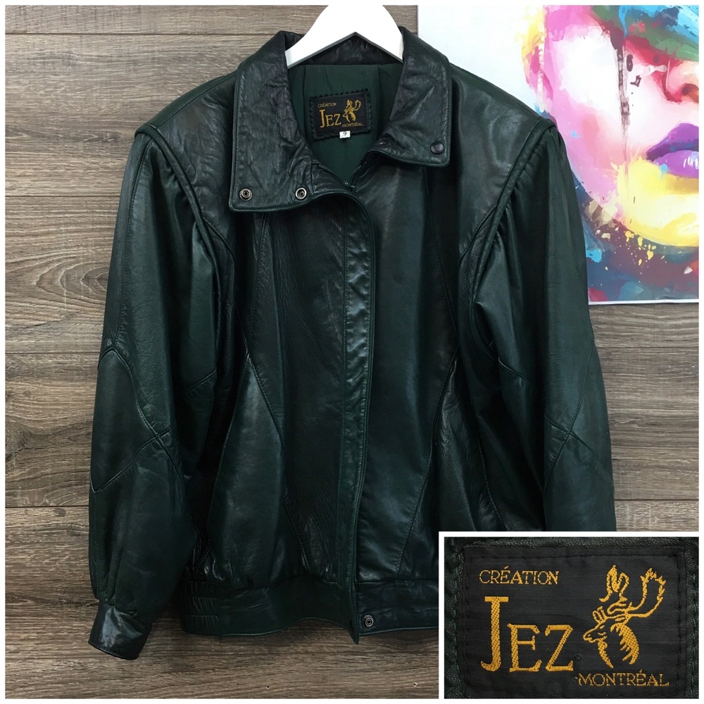 Creation Jez Montreal Vintage Leather Bomber Jacket Hunter Green Womens 9 Canada
